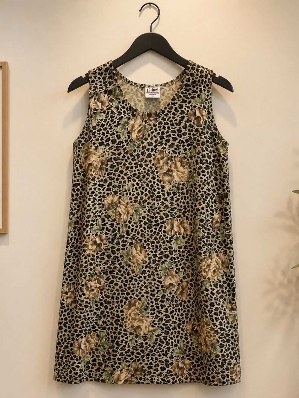 Vintage 90s Lexicco New York Leopard Floral Dress Side Tie Sleeveless Women's